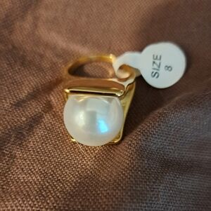 Elegant Gold Plated and White Pearl Ring